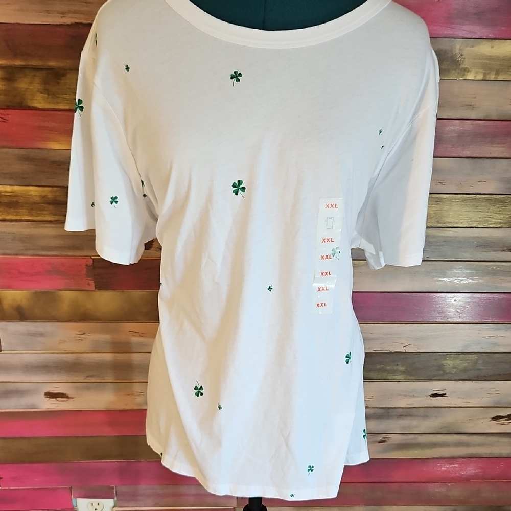 Old Navy White Tee with Green Clover Print